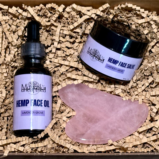 Lavender Grove Hemp Face Care Set w/ Rose Quartz Gua Sha